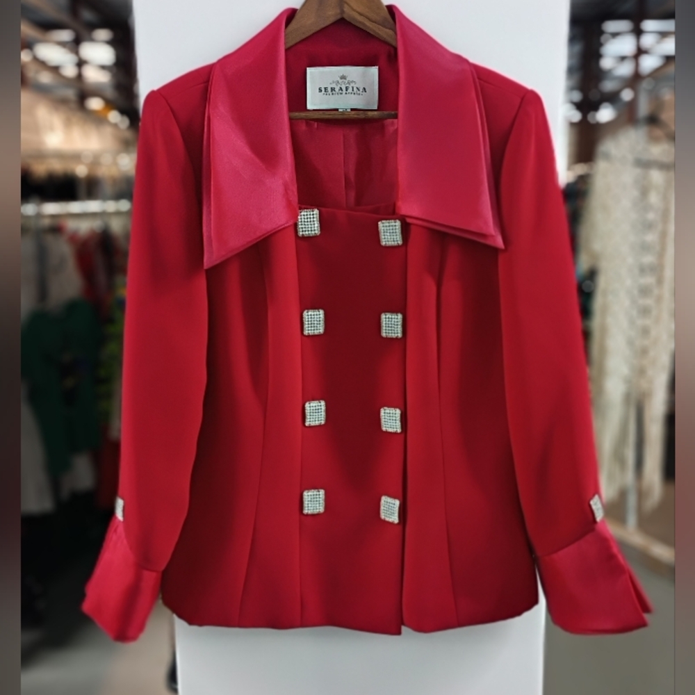 Elegant Red Double-Breasted Women's Jacket - Picture 3 of 6